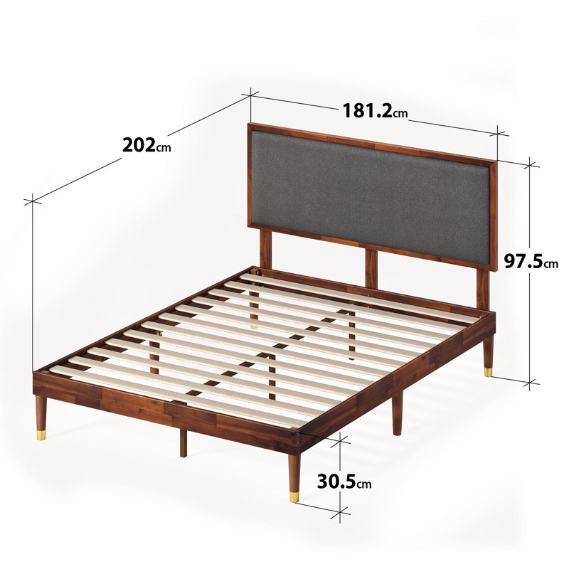 Wade Logan Estella Gold Trim Wooden Bed Frame with Adjustable Headboard